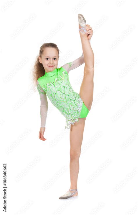 Cute Babe Girl Gymnast With A Highly Raised Leg Vertical Splits Stock Photo Adobe Stock