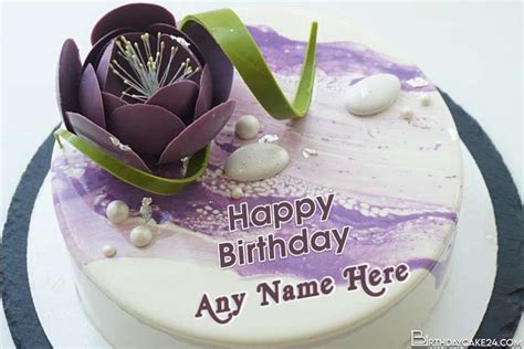 Purple Color Flower Birthday Cake For Mom With Name On It