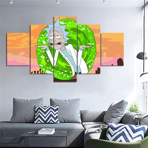 5 Piece Canvas Painting Rick And Morty Anime Humor Prints Painting Room