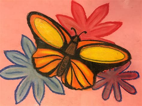 Spring Butterfly And Flowers Chalk Pastel Art Project For Kids
