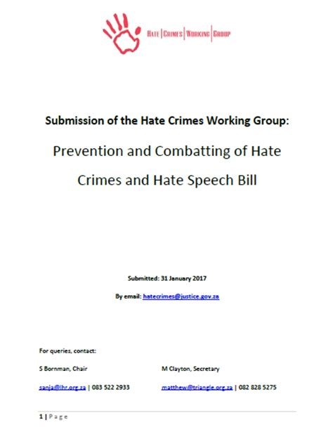 Prevention And Combatting Of Hate Crimes And Hate Speech Bill Sonke Gender Justice
