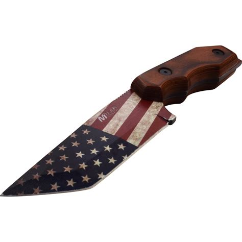 Mtech Usa Flag Fixed Blade Knife Brown Pakkawood Handle Mt 2