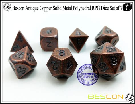 Bescon Antique Copper Solid Metal Polyhedral Dandd Dice Set Of 7 Old