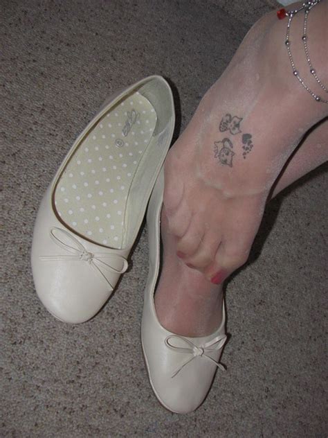 Beige Leather Ballet Flats And Nylons Close Up Pics A Photo On