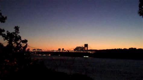 Sunset By Gw Bridge And Henry Hudson River From Fort Tryon