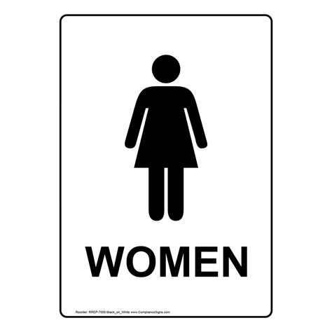 Portrait White Women Restroom Sign With Symbol Rrep 7000 Blackonwhite