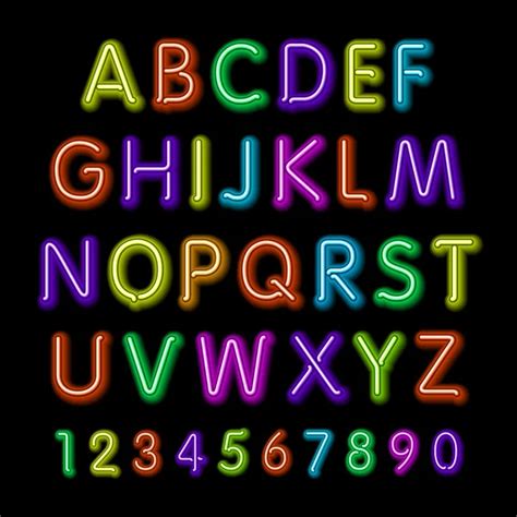 Neon Glow Alphabet Vector Design Party Retro 3d Neon Font Stock
