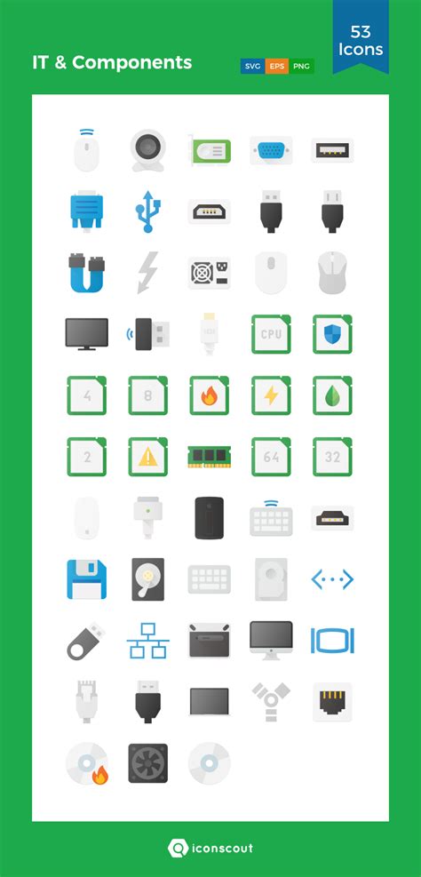 IT & Components Icon Pack - 53 Flat Icons | Icon pack ...