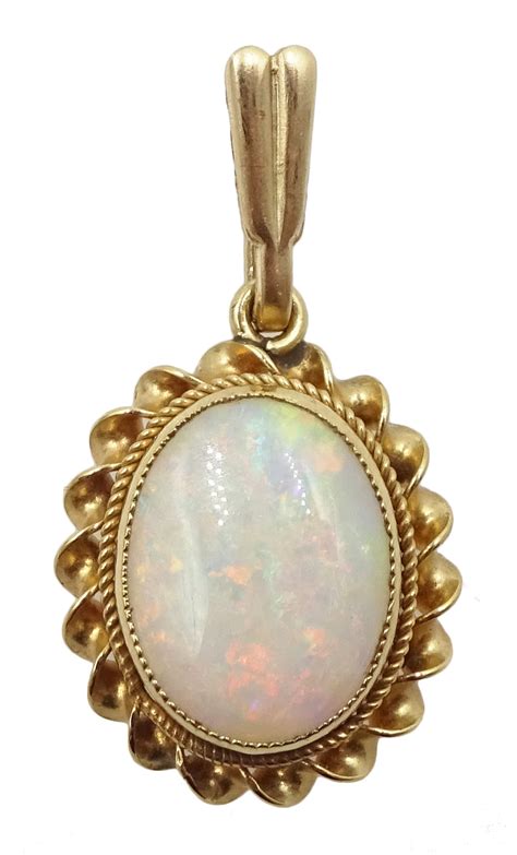9ct Gold Oval Opal Pendant Hallmarked Jewellery Watches And Silver