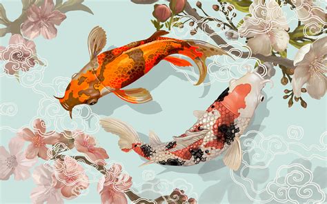 Two Japanese Koi Fish Swimming Vector Choose From Thousands Of Free