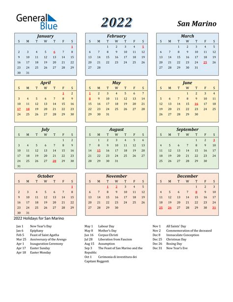 Calendario Festività San Marino 2022 Calendario Stampabile