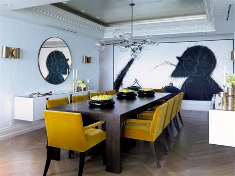 Chic Contemporary Dining Room With Mustard Yellow Chairs Hgtv