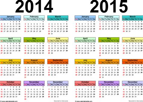 2014 2015 Calendar Free Printable Two Year Excel Calendars Regue