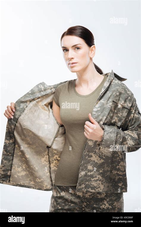 Beautiful Young Woman Dressing Military Uniform Stock Photo Alamy