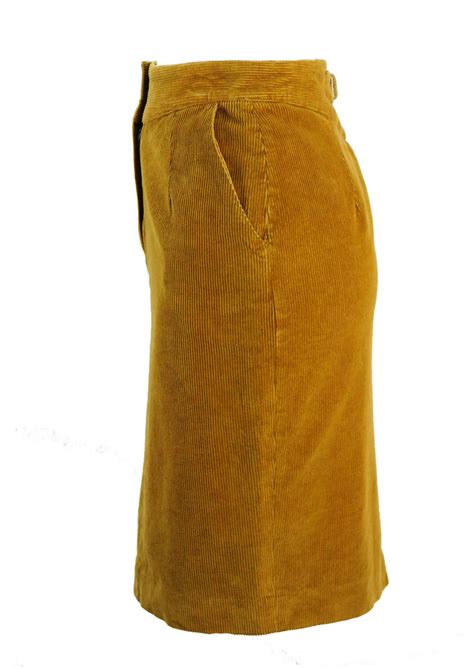 Belfe Ochre Corduroy Knee Length Pencil Skirt S Reign Vintage