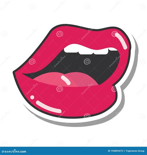 Boca E Lábios De Arte Pop Abrem Lábios Vermelhos Sexy Molhados Com Linha De Dentes E ícone De