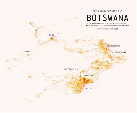 Population Density Map Of Botswana By Maps On The Web