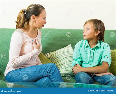 Teenager Son And Mother Having Serious Talking Stock Image Image Of