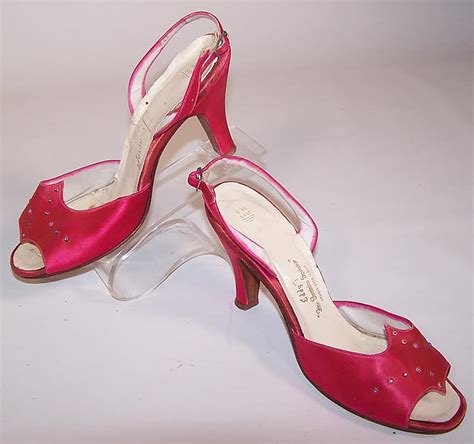 Vintage Ferncraft Fuschia Pink Silk Satin Rhinestone Sling Back Evening