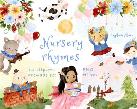 Nursery Rhymes Watercolor Clipart Mother Goose Png Baby Etsy Finland