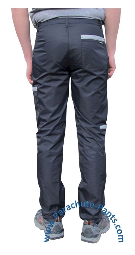Countdown Black Classic Nylon Parachute Pants With Grey Zippers The