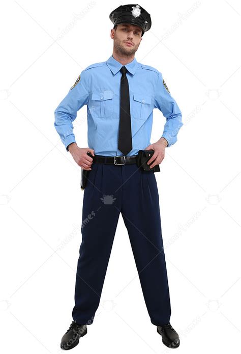 Adult Police Officer Costume Dark Blue Uniform For Men With Hat