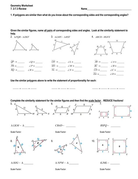 Made By Teachers Geometry Proportions Worksheet
