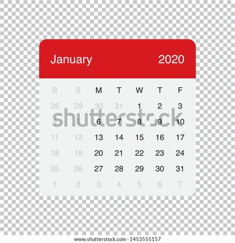 Calendar January 2020 Clean Minimal Table Stock Vector Royalty Free