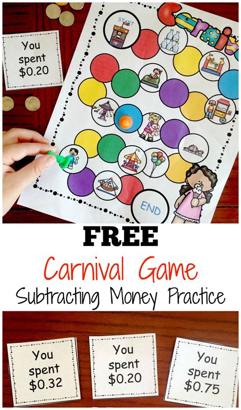 Teacher created and classroom approved. FREE Carnival Subtracting Money Game | Money math games, Money games, Money math