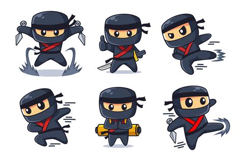 Ninja Cartoon Character In Various Poses Set 7619514 Vector Art At Vecteezy