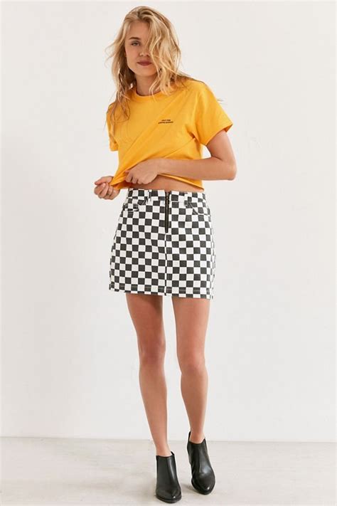 Bdg Checkered Denim Zip Mini Skirt Mini Skirts Skirts Checkered Outfits