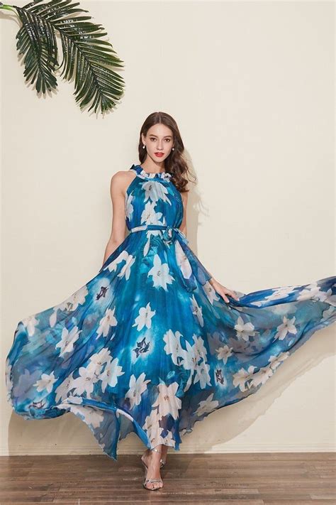 The dresses are decorated with ribbon, flowers, and include a full flowy skirt. 110 Colors Chiffon Blue White Flower Long Party Evening ...