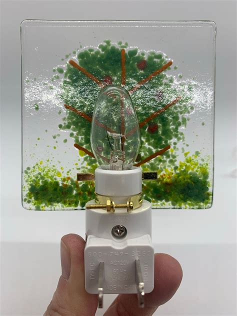Nightlight Decorative Night Light Apple Tree Fused Glass Etsy