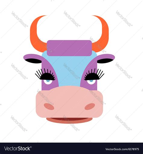 Cute Purple Cow With Big Eyelashes Farm Animal Vector Image