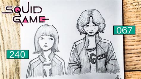 How To Draw 067 X 240 From Squid Game Sae Byeok X Ji Yeong Youtube