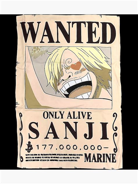 One Piece Sanji Bounty T Shirt Officially Licensed Poster For Sale