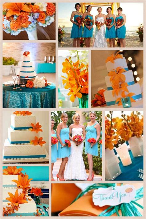Turquoise And Orange Themed Wedding Collage Teal Orange Weddings