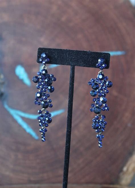 Navy Blue Rhinestone Earrings Navy Earrings Navy Crystal