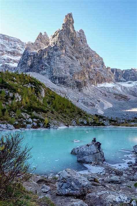 The Frozen Sorapiss Lake And Majestic Dolomites Alp Mountains P