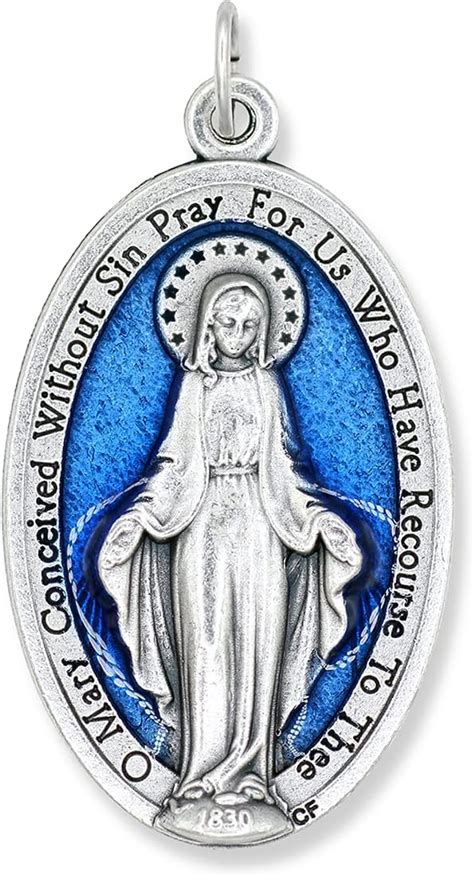 Extra Large Ladies 925 Sterling Silver Oval Miraculous Virgin Mary