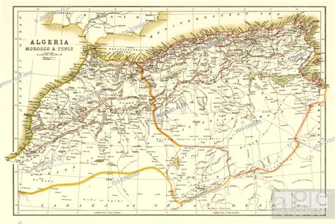 Old Color Lithography Map Of Northwest Africa With Algeria Morocco