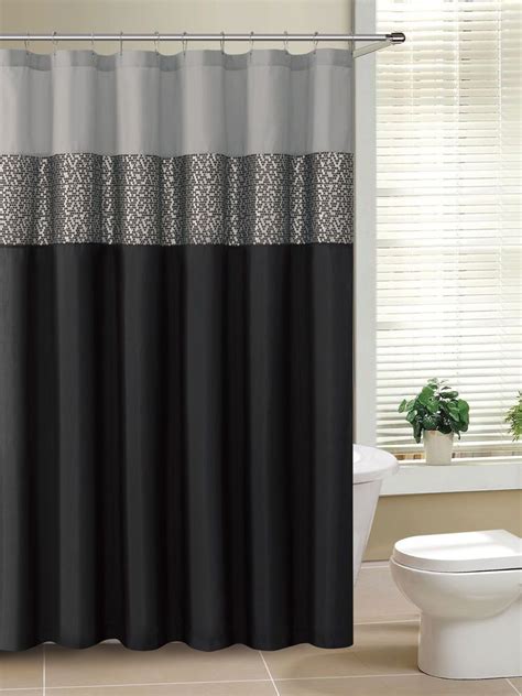 Rio Black And Gray Fabric Shower Curtain With Metallic Silver Accent