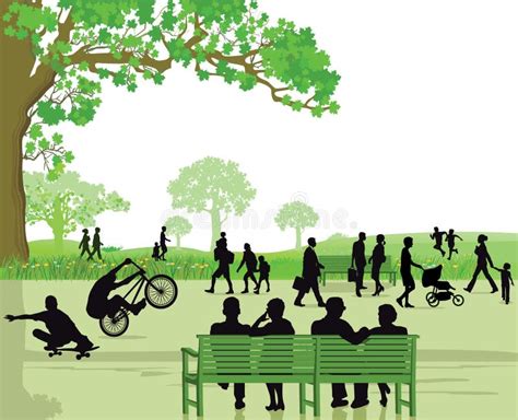 Busy Green Park With Many People Stock Vector Illustration Of