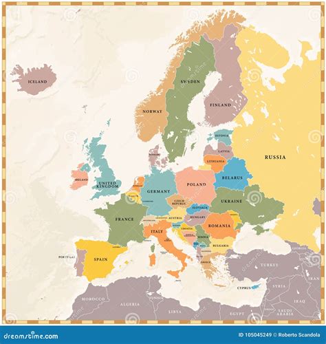 Vector Vintage Europe Map Stock Vector Illustration Of Europe 105045249