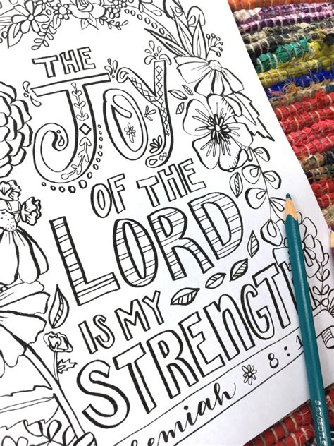 Coloring Page Bible Verse Joy Of The Lord Pdf Download Etsy
