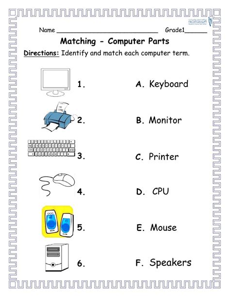 Grade1 Activity1 Parts Of A Computer Worksheet Computer Lessons