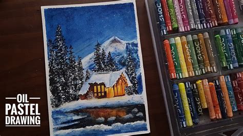 Beautiful Winter Snowfall Scenery Painting Easy Oil Pastel Drawing For