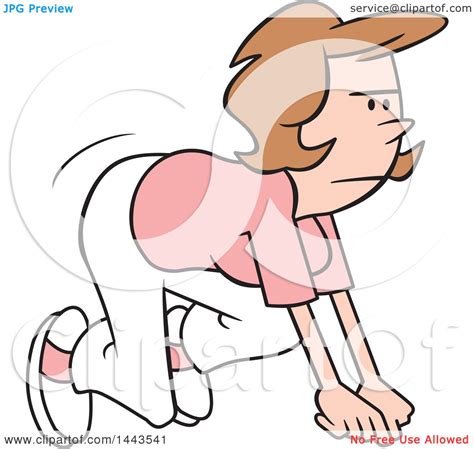 Clipart Of A Cartoon Determined Caucasian Woman Ready To Take Off In A