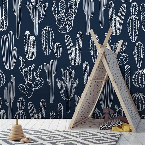 Cacti Black And White Wallpaper Shop Now At Luxe Walls Shop