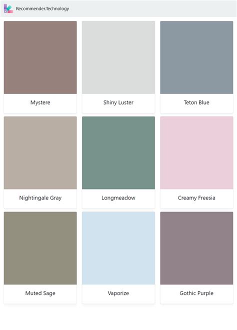 Search by color, collection, or type to what perfect match for your next professional paint project. Mystere, Nightingale Gray, Muted Sage, Shiny Luster ...